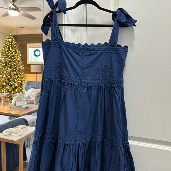 Juliet Dunn Navy Poplin Tie-Shoulder Sundress – 100% Cotton - Picture 2 of 4